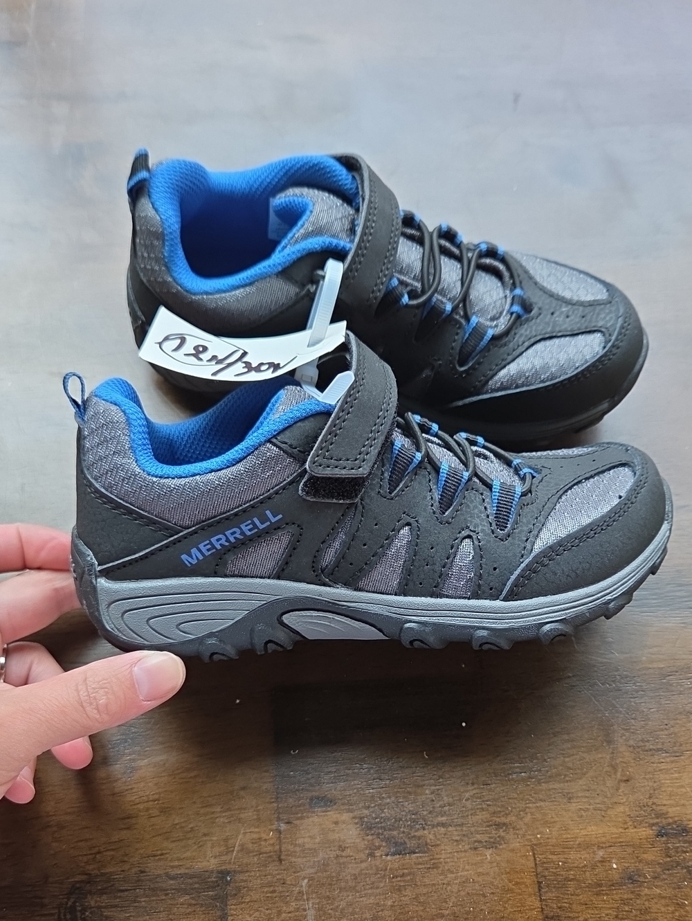 Merrell Size 12.5 Kids Gray and Blue Hiking Sneakers NEW